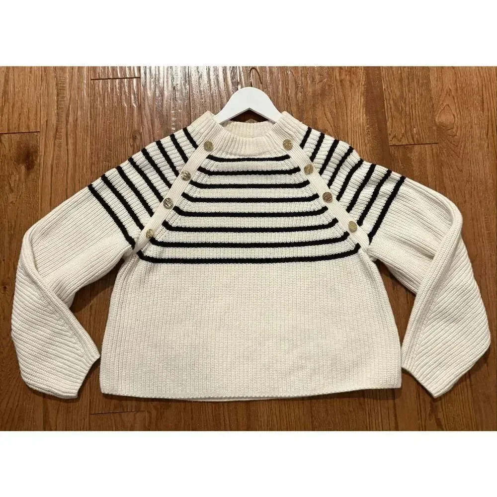 H&M preppy mariner striped bottom sweater chunky knit M